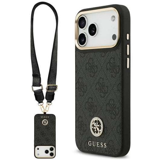 MagSafe-kotelo Apple iPhone 17 Pro Maxille, Guess, 4G Strass -logo isolla hihnalla, Musta