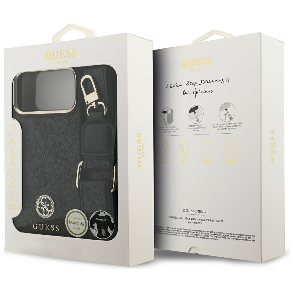 MagSafe-kotelo Apple iPhone 17 Pro Maxille, Guess, 4G Strass -logo isolla hihnalla, Musta
