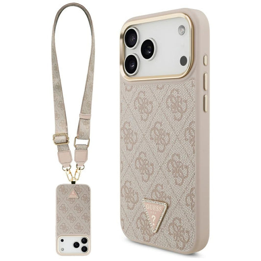 MagSafe-kotelo Apple iPhone 17 Pro Maxille, Guess, 4G kolmion logo isolla hihnalla, Pinkki