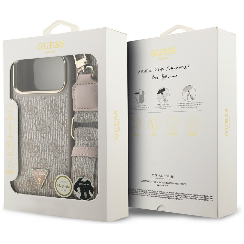 MagSafe-kotelo Apple iPhone 17 Pro Maxille, Guess, 4G kolmion logo isolla hihnalla, Pinkki