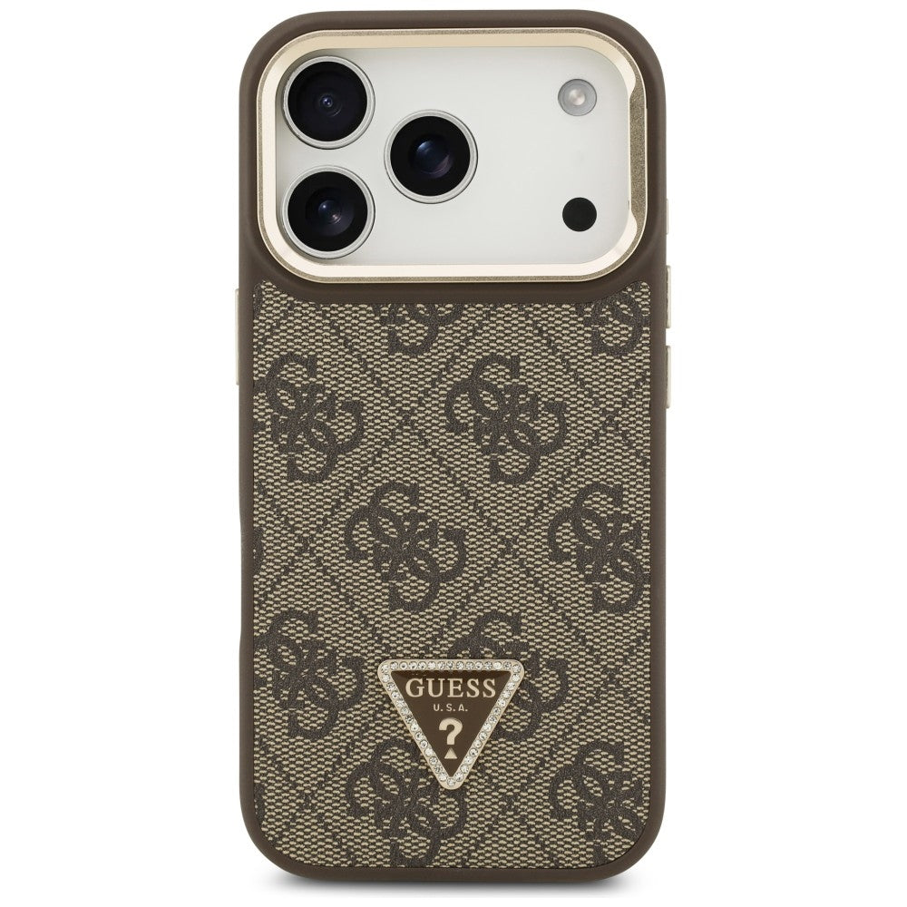 MagSafe-kotelo Apple iPhone 17 Pro Maxille, Guess, 4G Triangle Logo with Stand Camera, Kultainen Ruskea