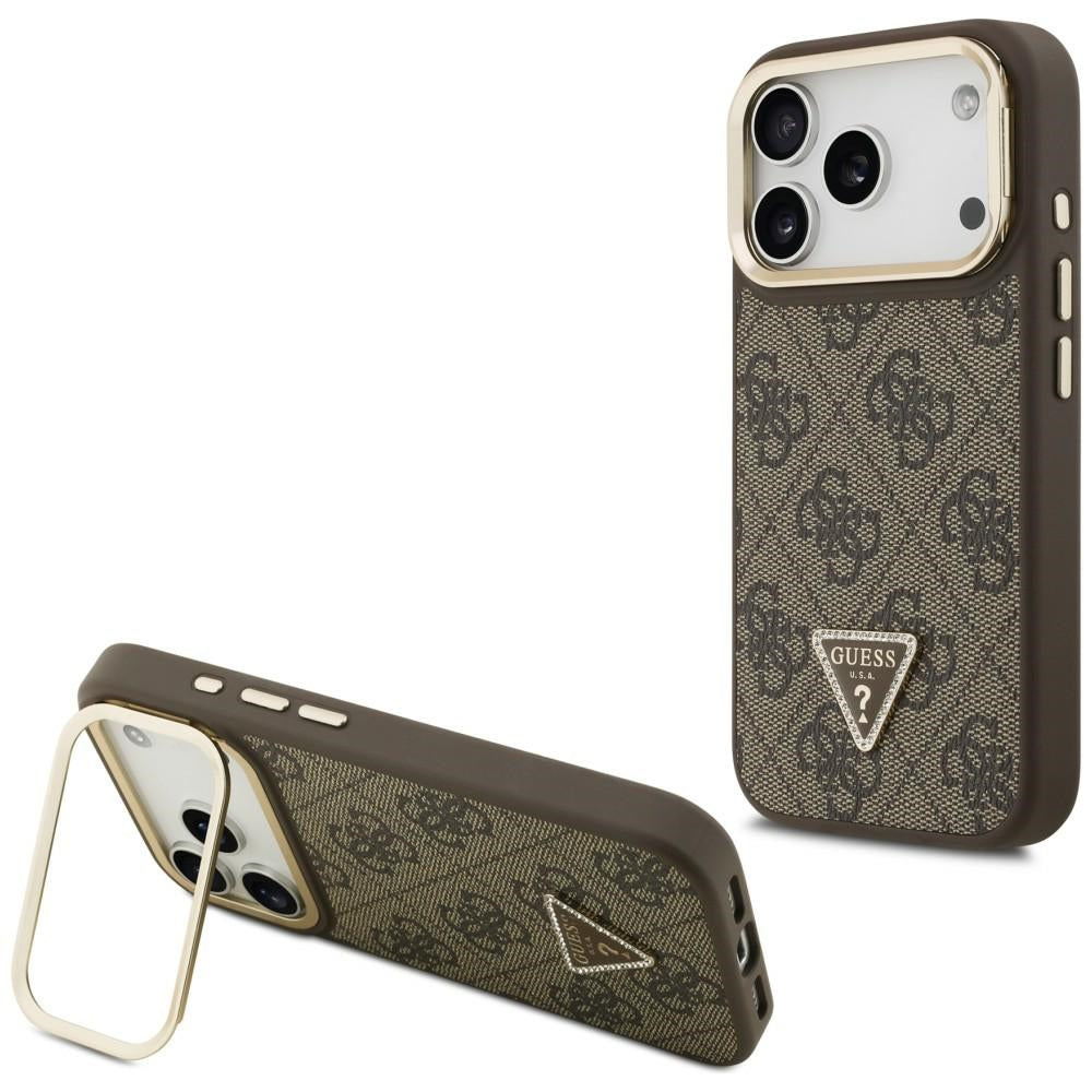 MagSafe-kotelo Apple iPhone 17 Pro Maxille, Guess, 4G Triangle Logo with Stand Camera, Kultainen Ruskea