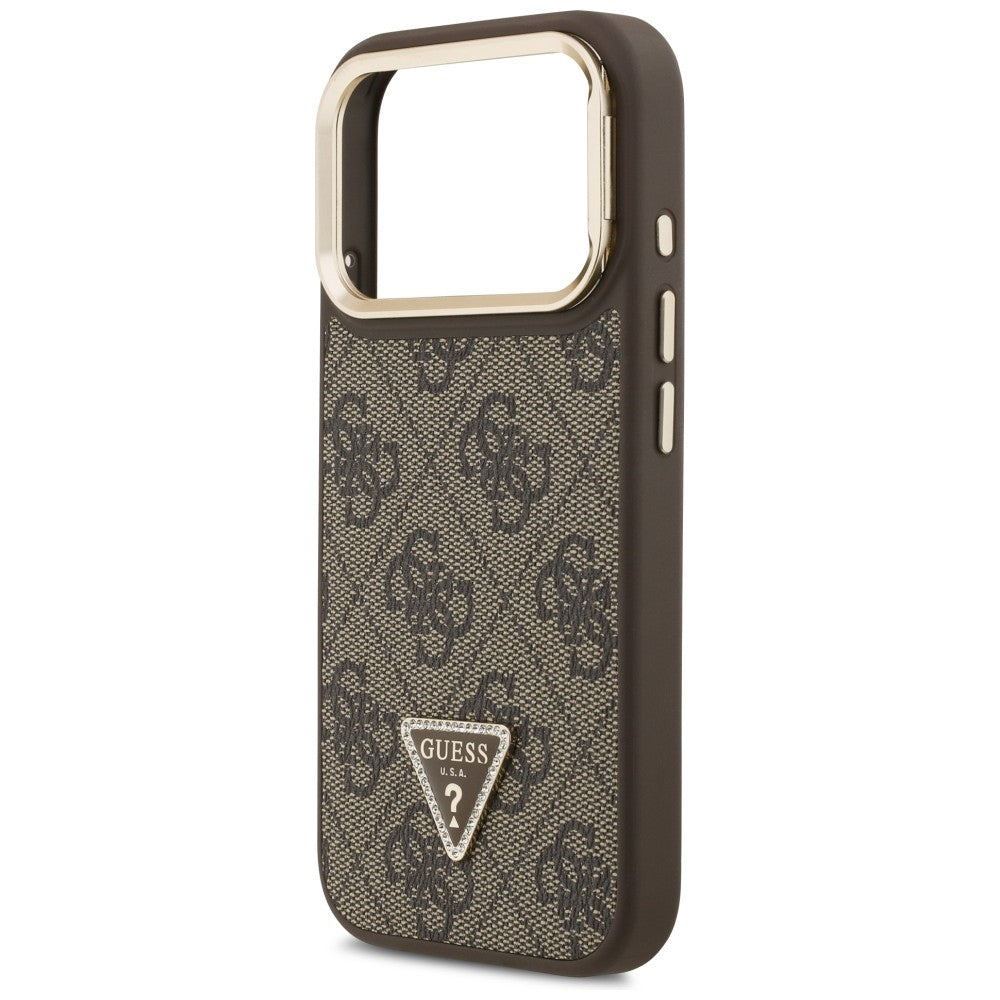 MagSafe-kotelo Apple iPhone 17 Pro Maxille, Guess, 4G Triangle Logo with Stand Camera, Kultainen Ruskea