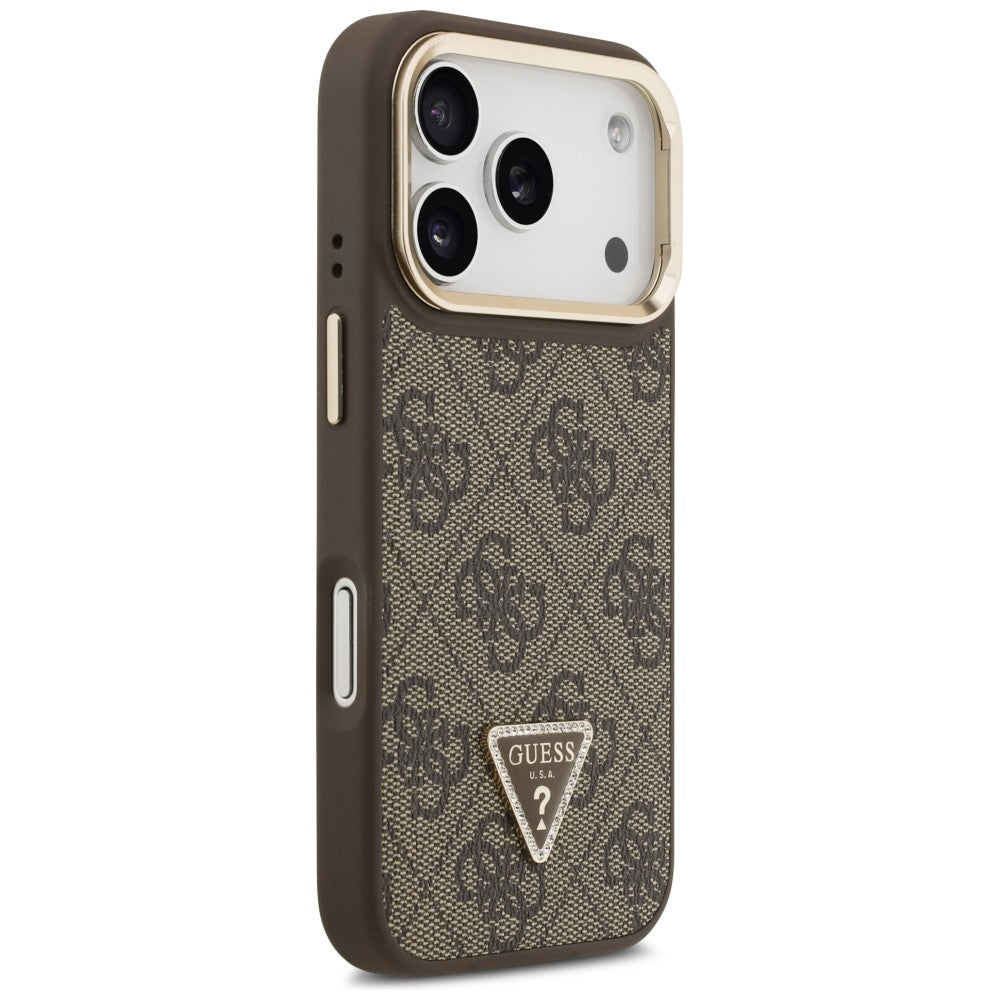 MagSafe-kotelo Apple iPhone 17 Pro Maxille, Guess, 4G Triangle Logo with Stand Camera, Kultainen Ruskea