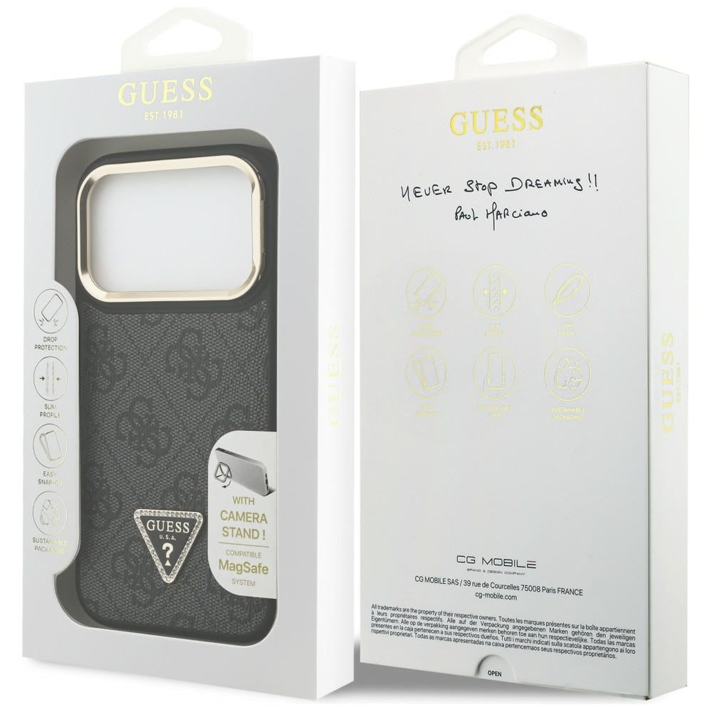 MagSafe-kotelo Apple iPhone 17 Pro Maxille, Guess, 4G Triangle Logo with Stand Camera, Musta Kulta