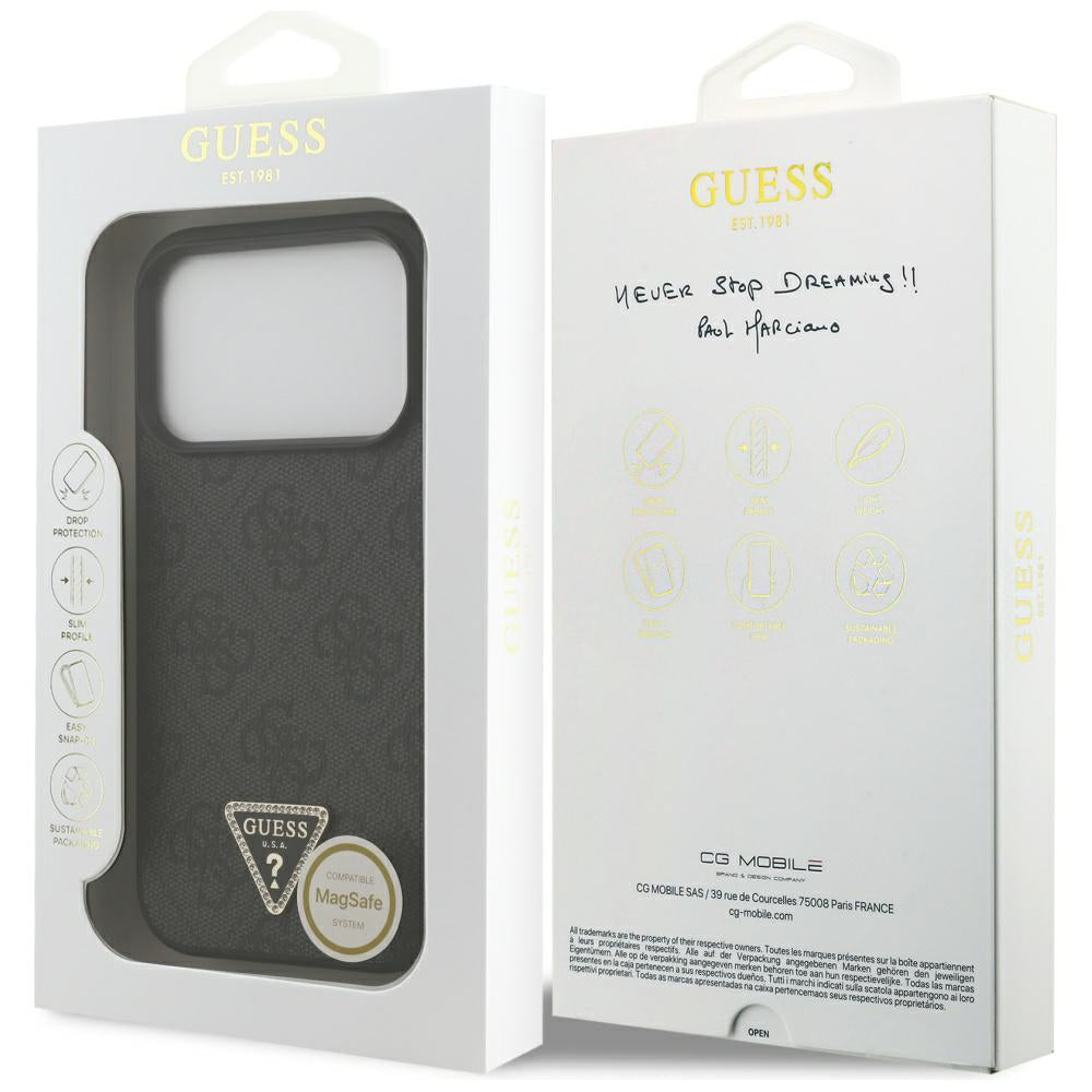 MagSafe-kotelo Apple iPhone 17 Pro Maxille, Guess, 4G Triangle Strass, Musta