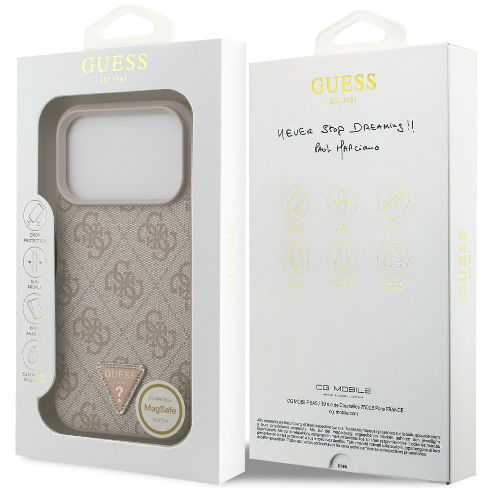 MagSafe-kotelo Apple iPhone 17 Pro Maxille, Guess, 4G Triangle Strass, Pinkki
