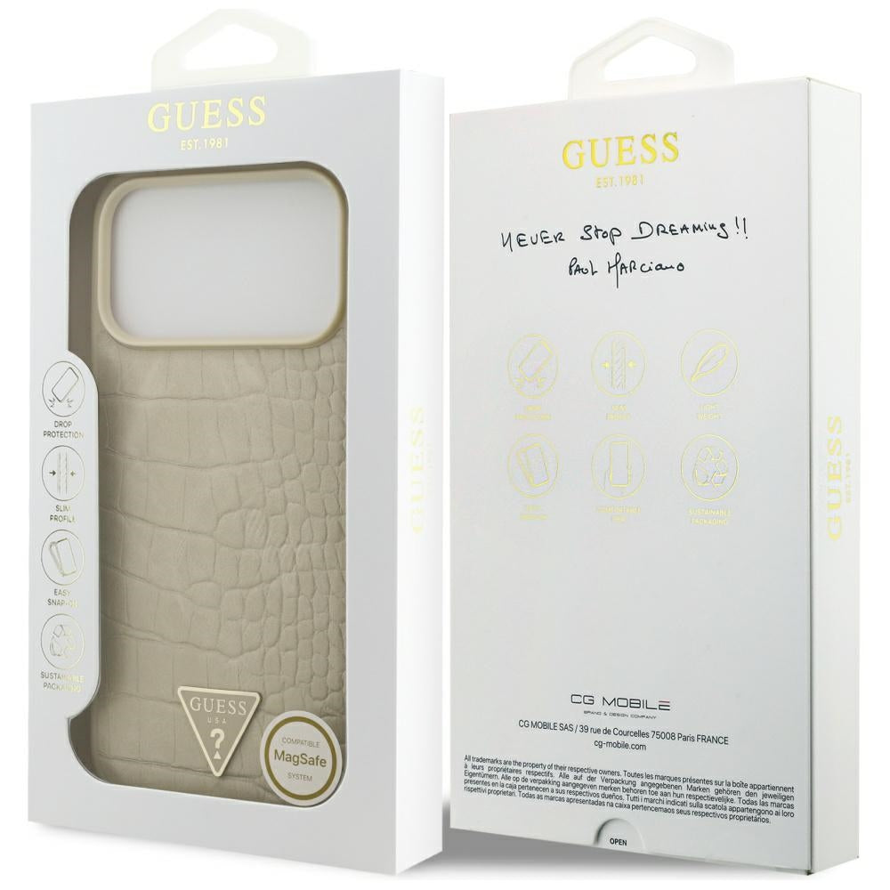 MagSafe-kotelo Apple iPhone 17 Pro Maxille, Guess, Croco Triangle Logo, Kultainen