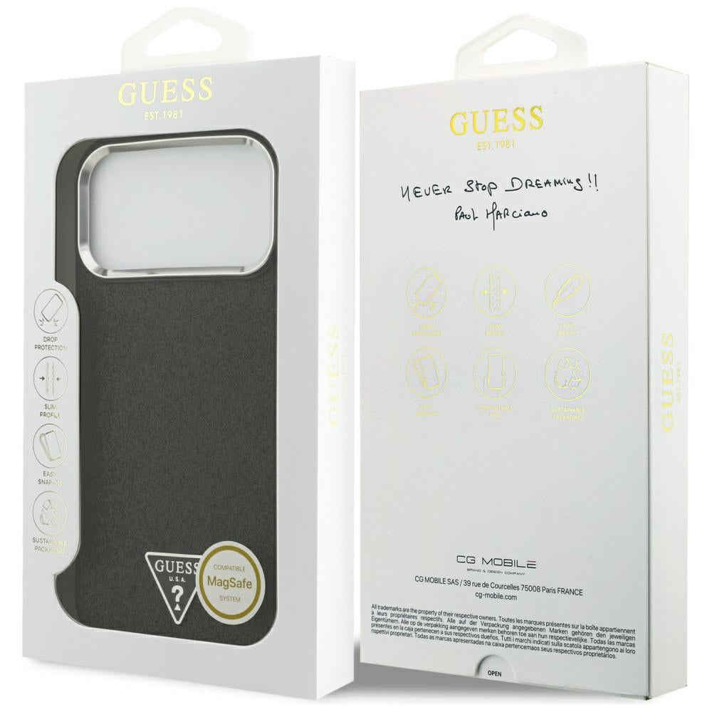 MagSafe-kotelo Apple iPhone 17 Pro Maxille, Guess, Glitter Triangle Logo, Musta