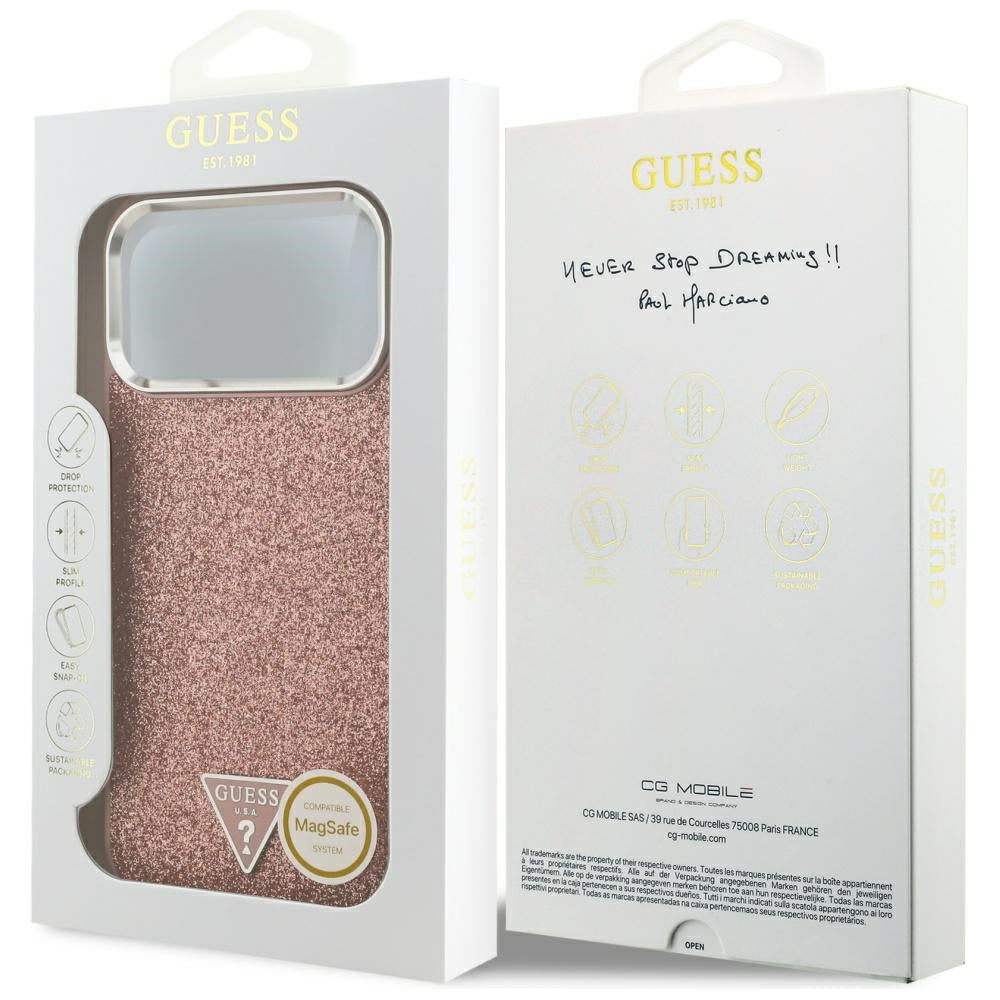 MagSafe-kotelo Apple iPhone 17 Pro Maxille, Guess, Glitter Triangle Logo, Pinkki