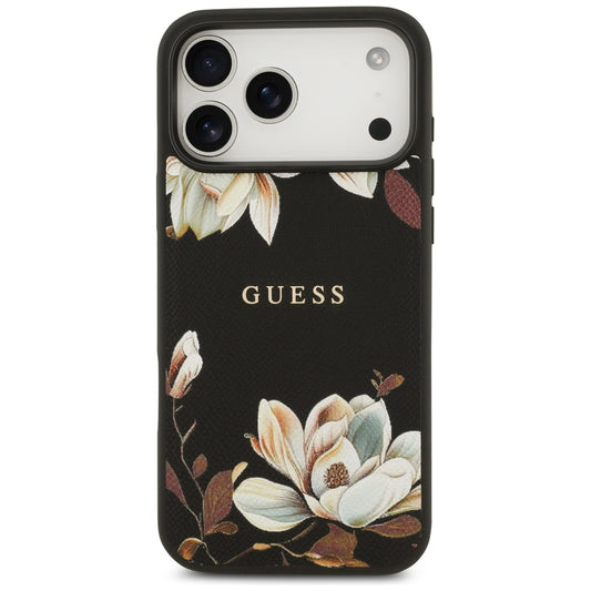MagSafe-kotelo Apple iPhone 17 Pro Maxille, Guess, Grained Flowers, Musta