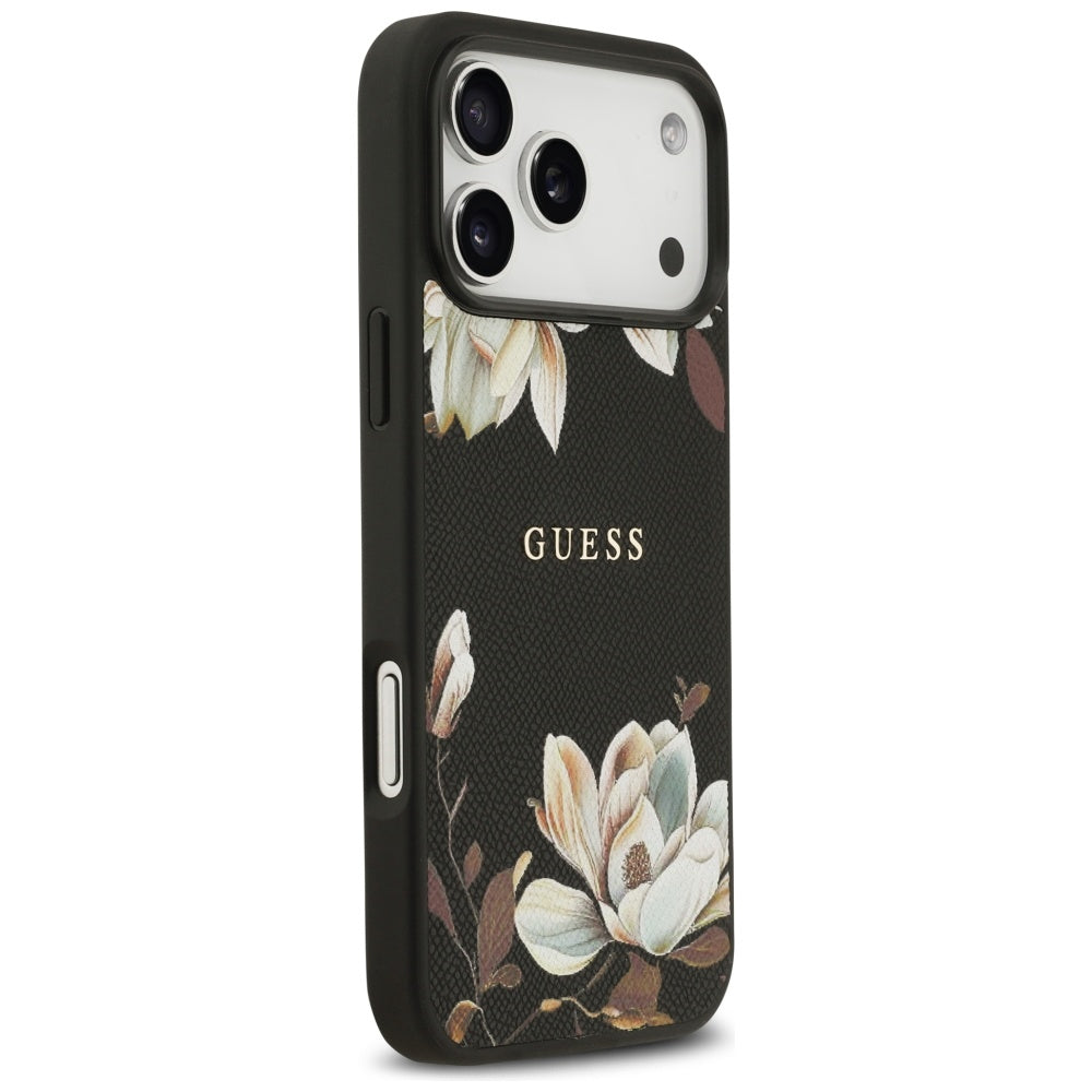 MagSafe-kotelo Apple iPhone 17 Pro Maxille, Guess, Grained Flowers, Musta