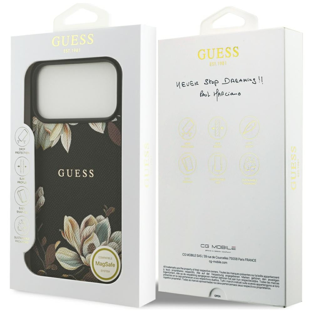 MagSafe-kotelo Apple iPhone 17 Pro Maxille, Guess, Grained Flowers, Musta