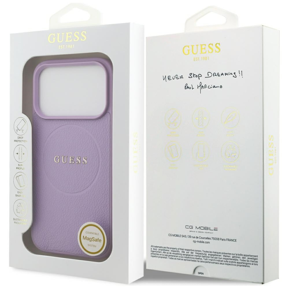 MagSafe-kotelo Apple iPhone 17 Pro Maxille, Guess, Grained Gold Ring, Violetti