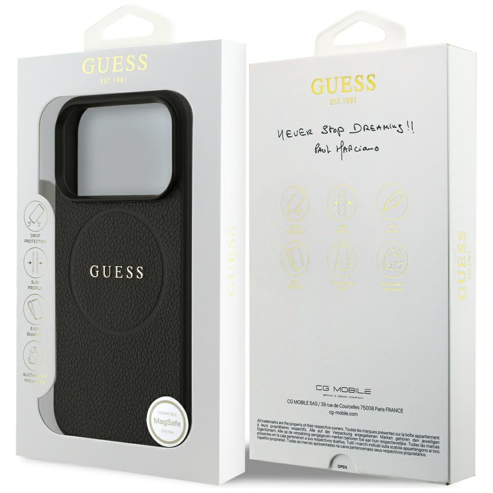 MagSafe-kotelo Apple iPhone 17 Pro Maxille, Guess, Grained Gold Ring, Musta