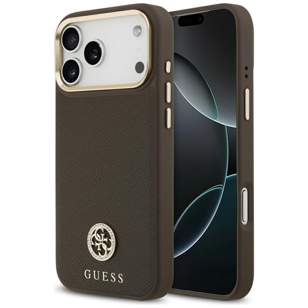 MagSafe-kotelo Apple iPhone 17 Pro Maxille, Guess, Grained Strass Logo, Ruskea