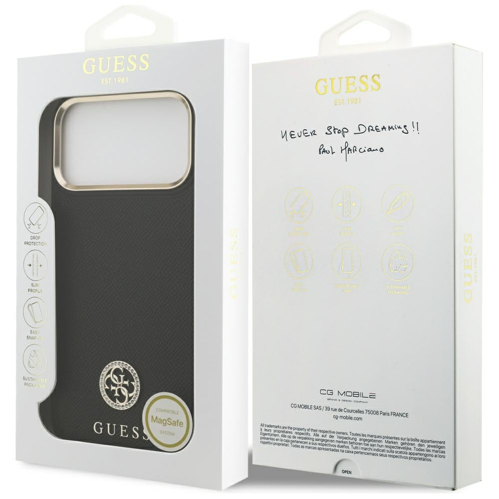MagSafe-kotelo Apple iPhone 17 Pro Maxille, Guess, Grained Strass Logo, Musta