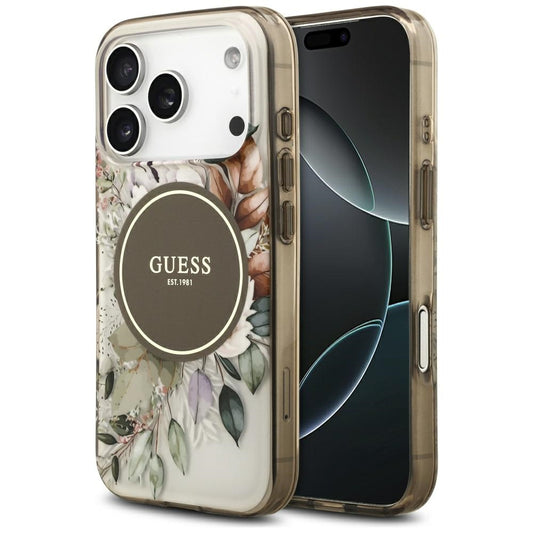 MagSafe-kotelo Apple iPhone 17 Pro Maxille, Guess, IML Flower & Tonal Circle, Ruskea