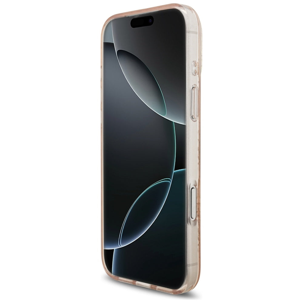 MagSafe-kotelo Apple iPhone 17 Pro Maxille, Guess, IML Flowers Allover Electroplated with Pearl Strap, Pinkki