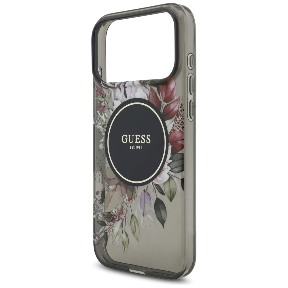 MagSafe-kotelo Apple iPhone 17 Pro Maxille, Guess, IML Flowers with Pearl Strap, Musta