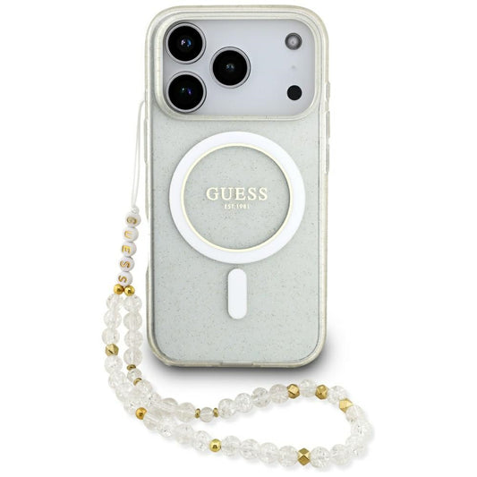 MagSafe-kotelo Apple iPhone 17 Pro Maxille, Guess, IML Glitter with Pearl Strap, Läpinäkyvä