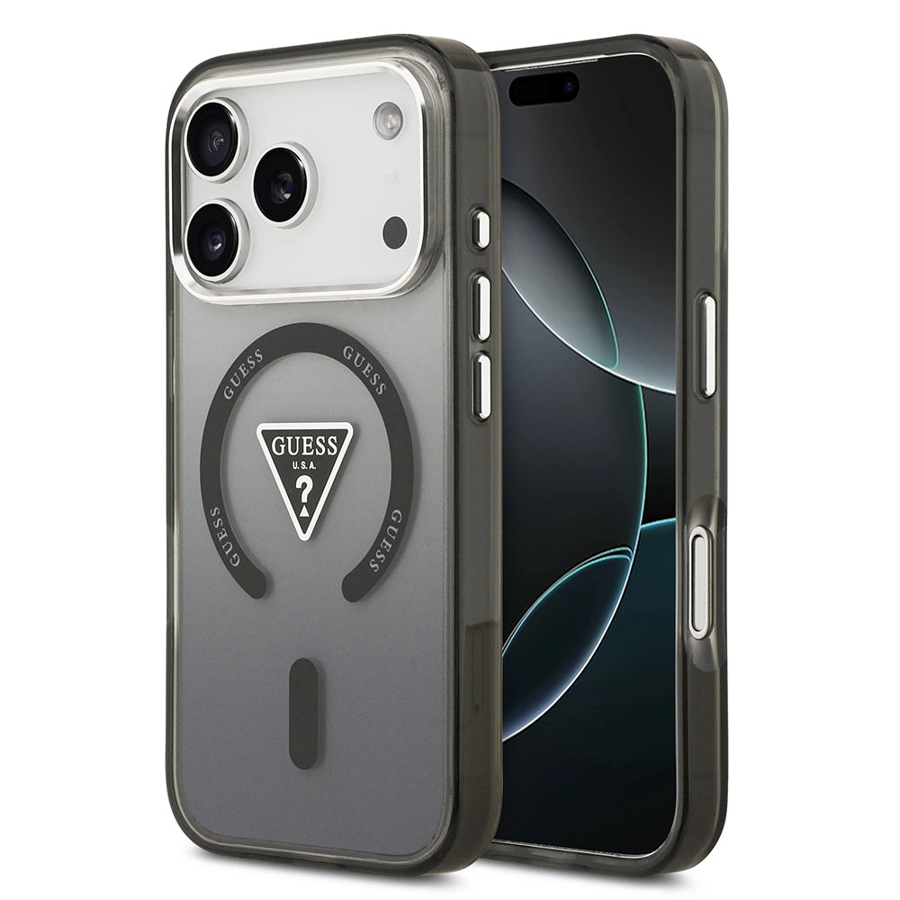 MagSafe-kotelo Apple iPhone 17 Pro Maxille, Guess, IML Gradient Triangle -logo, Musta Hopea
