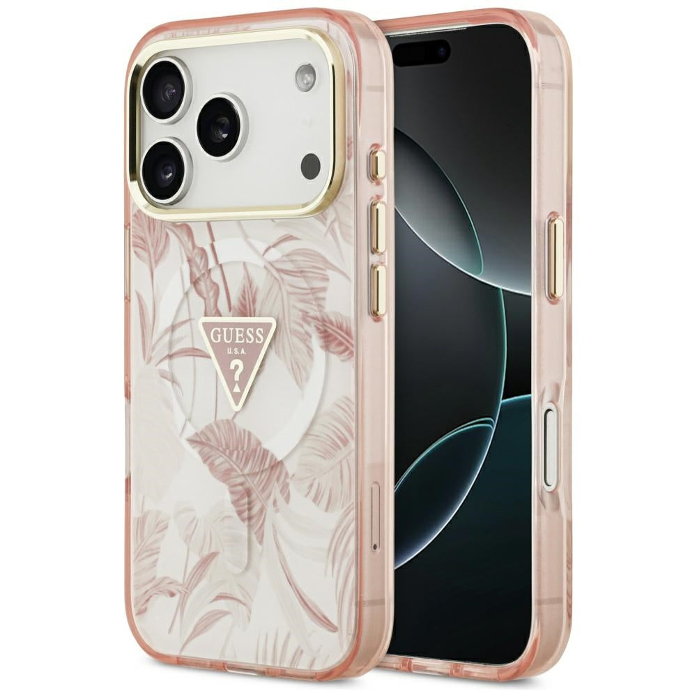 MagSafe-kotelo Apple iPhone 17 Pro Maxille, Guess, Jungle Tonal Triangle, Pinkki