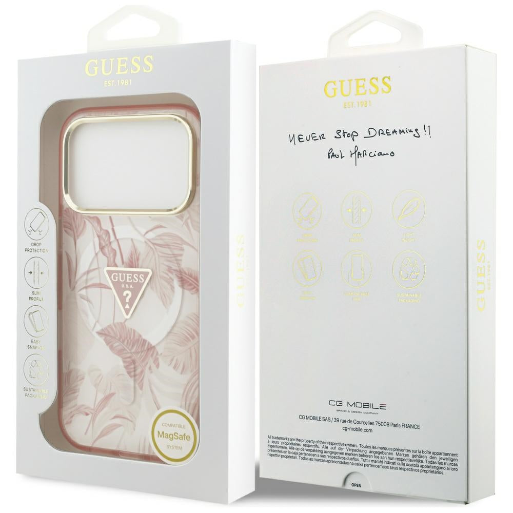 MagSafe-kotelo Apple iPhone 17 Pro Maxille, Guess, Jungle Tonal Triangle, Pinkki