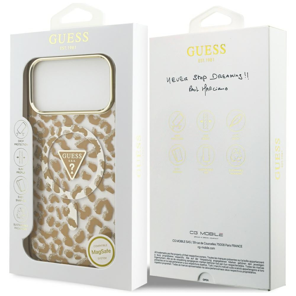 MagSafe-kotelo Apple iPhone 17 Pro Maxille, Guess, Leopard Glitter, Ruskea