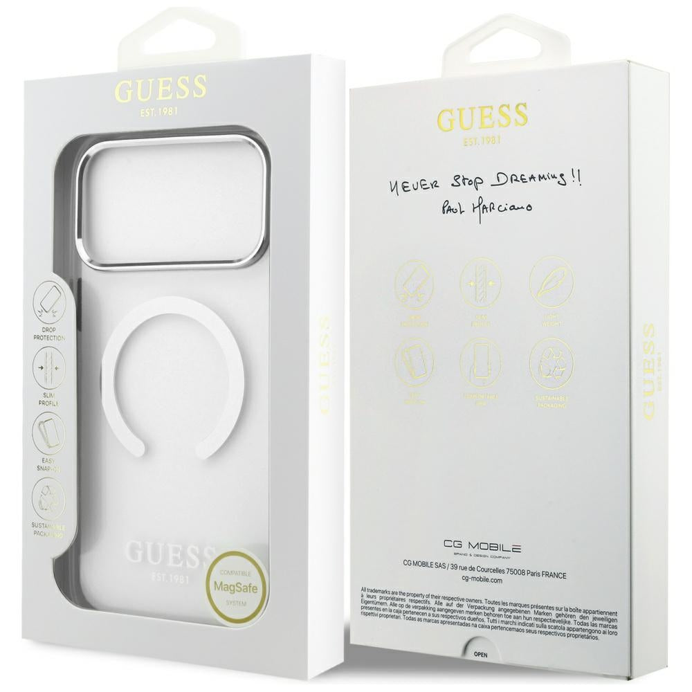 MagSafe-kotelo Apple iPhone 17 Pro Maxille, Guess, Metal Outline, Hopea