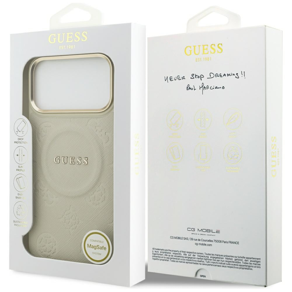 MagSafe-kotelo Apple iPhone 17 Pro Maxille, Guess, Peony Hot Stamp, Beige