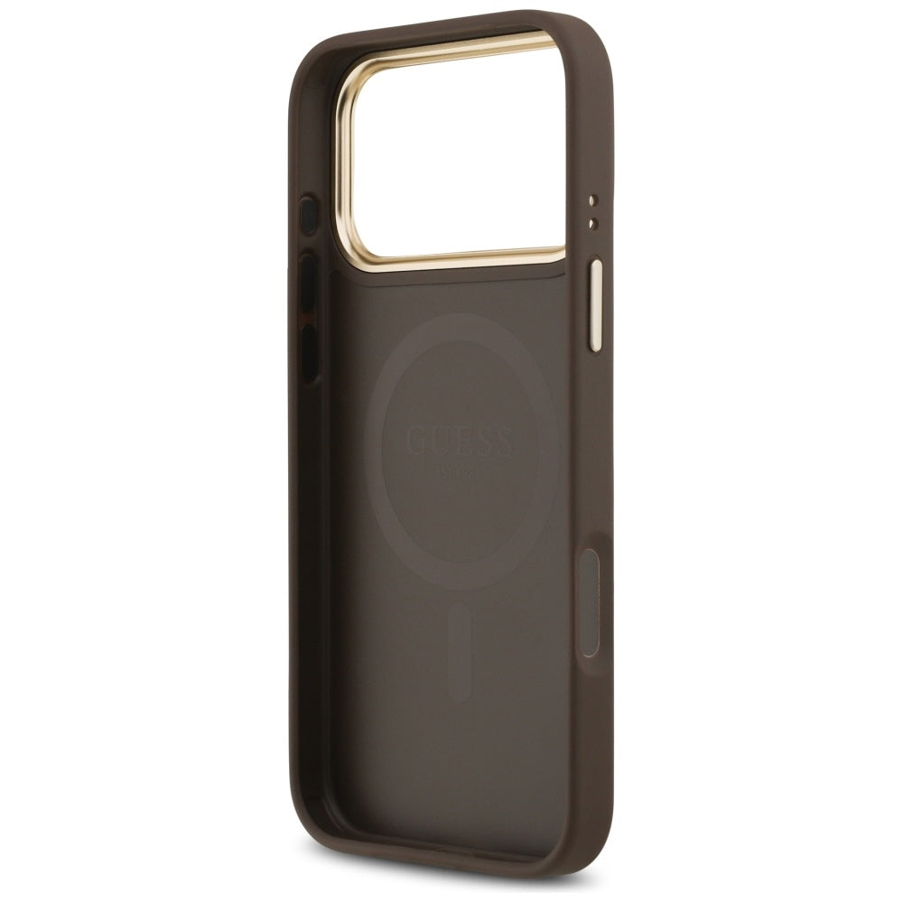 MagSafe Case for Apple iPhone 17 Pro Max, Guess, Peony Hot Stamp, Brown
