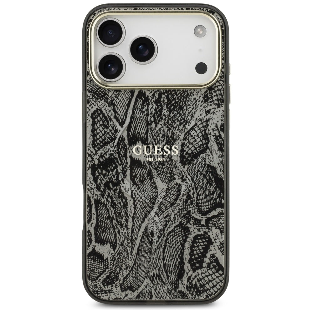 MagSafe-kotelo Apple iPhone 17 Pro Maxille, Guess, Python-kuosi, Musta