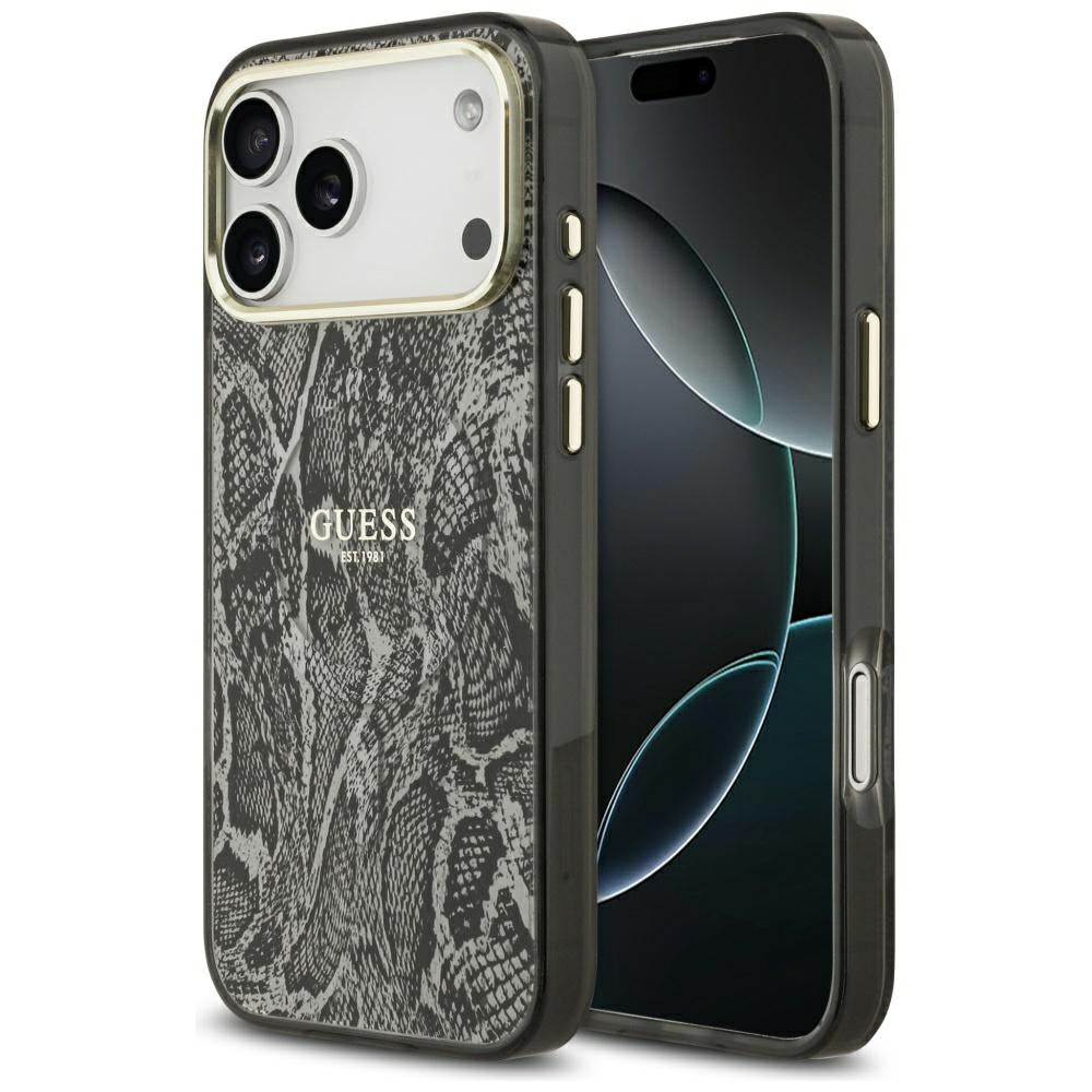 MagSafe-kotelo Apple iPhone 17 Pro Maxille, Guess, Python-kuosi, Musta