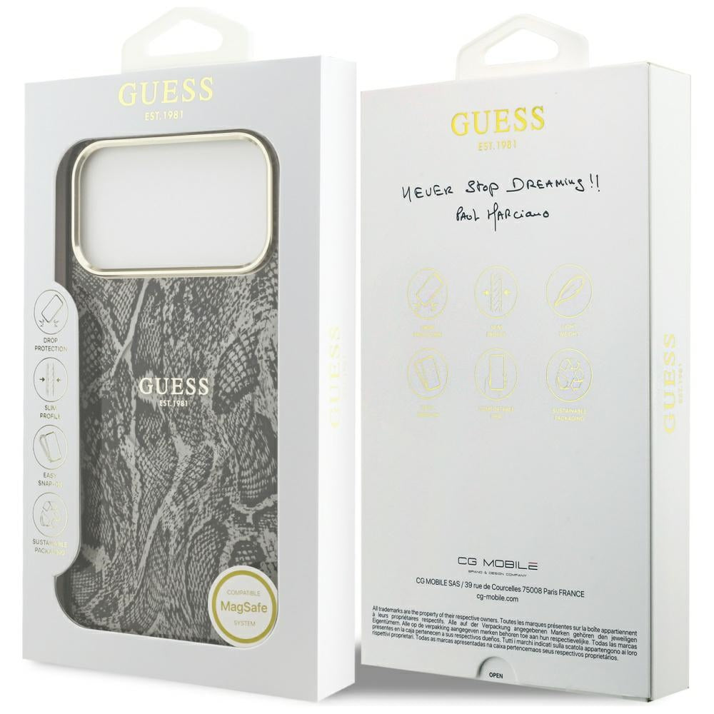 MagSafe-kotelo Apple iPhone 17 Pro Maxille, Guess, Python-kuosi, Musta