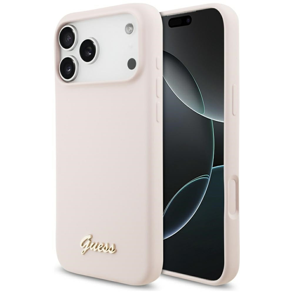 MagSafe-kotelo Apple iPhone 17 Pro Maxille, Guess, Script Metal Logo, Vaaleanpunainen