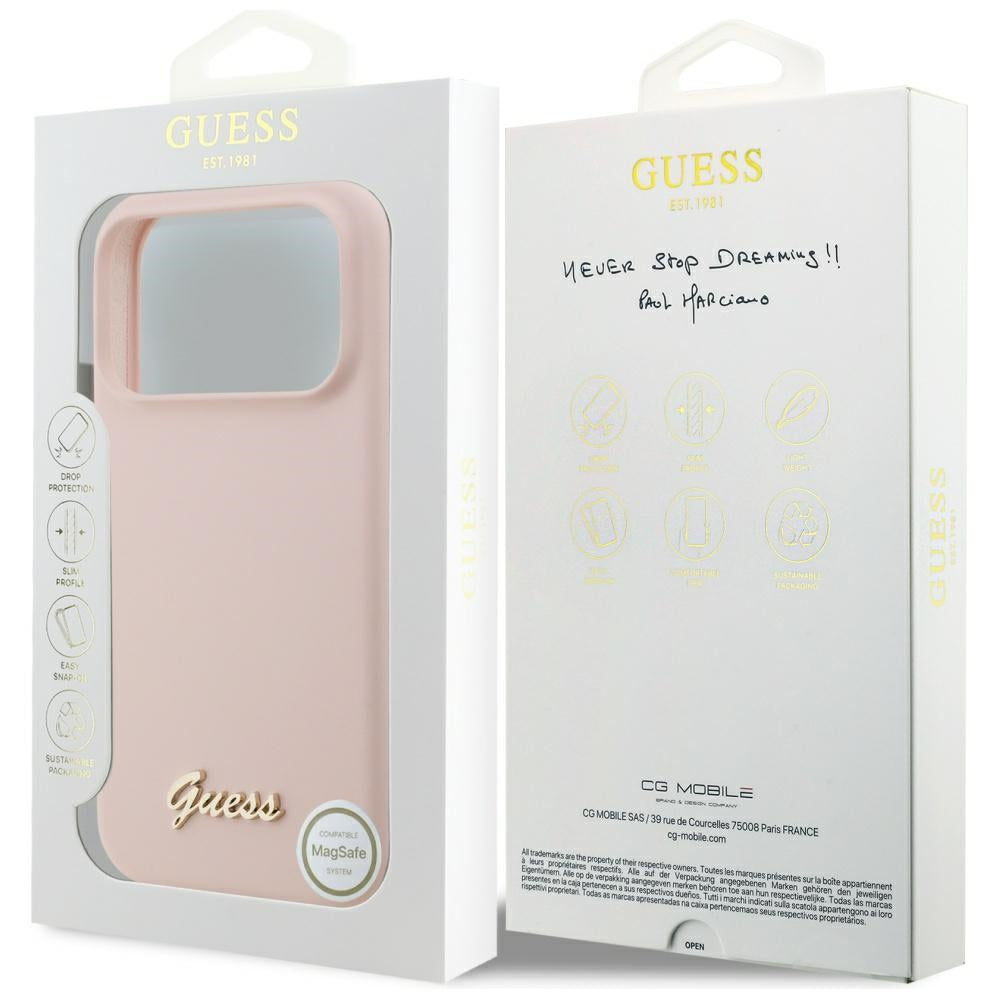 MagSafe-kotelo Apple iPhone 17 Pro Maxille, Guess, Script Metal Logo, Vaaleanpunainen