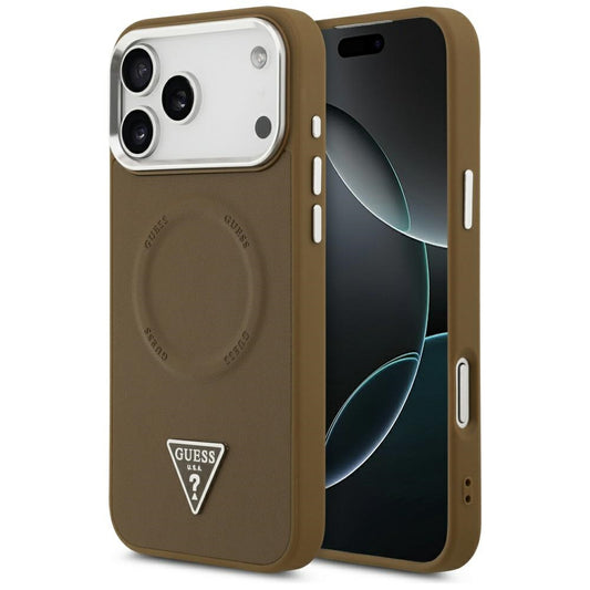MagSafe-kotelo Apple iPhone 17 Pro Maxille, Guess, Triangle Logo, Hopeanruskea