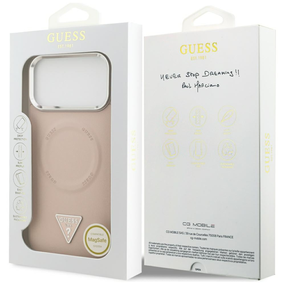 MagSafe-kotelo Apple iPhone 17 Pro Maxille, Guess, Triangle Logo, Hopeanpunainen
