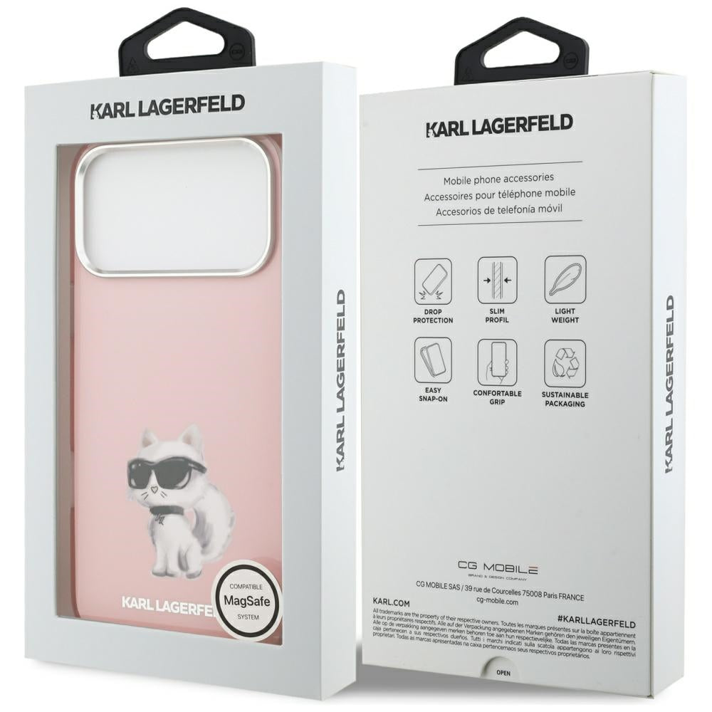 MagSafe-kotelo Apple iPhone 17 Pro Maxille, Karl Lagerfeld, IML Aquarelle Logo Choupette, Pinkki