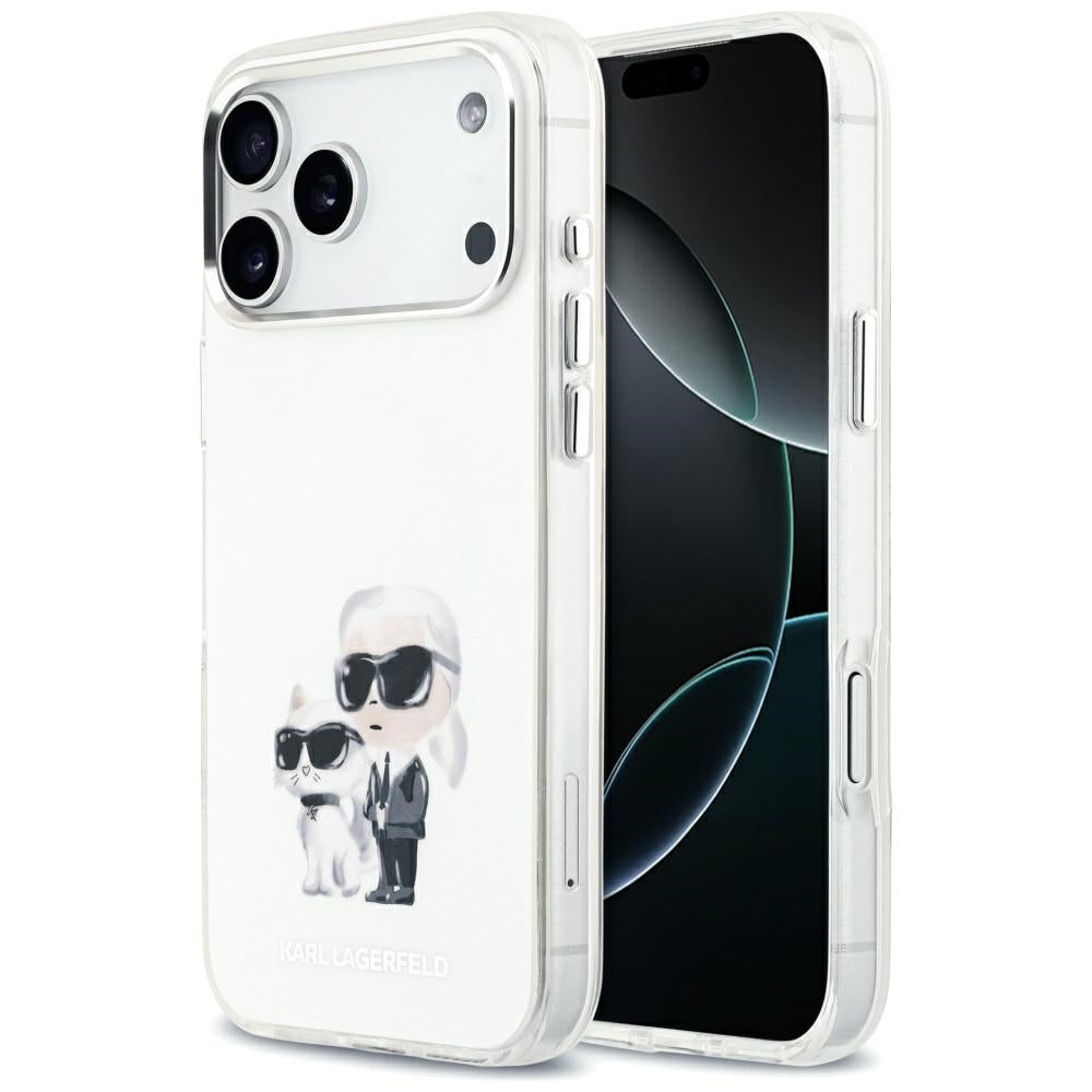 MagSafe-kotelo Apple iPhone 17 Pro Maxille, Karl Lagerfeld, IML Aquarelle Logo Karl & Choupette, Valkoinen