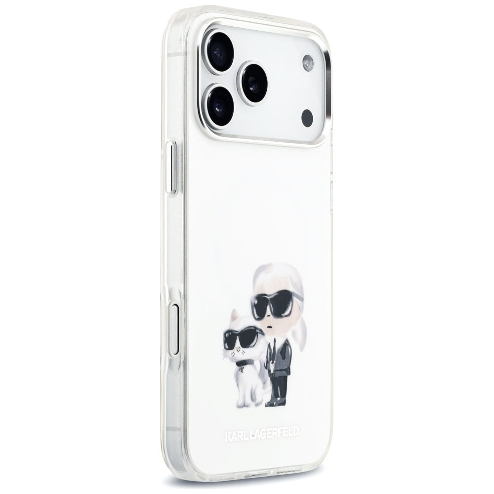 MagSafe-kotelo Apple iPhone 17 Pro Maxille, Karl Lagerfeld, IML Aquarelle Logo Karl & Choupette, Valkoinen