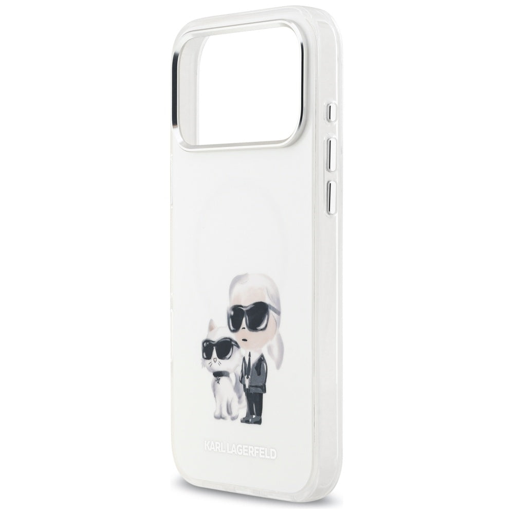 MagSafe-kotelo Apple iPhone 17 Pro Maxille, Karl Lagerfeld, IML Aquarelle Logo Karl & Choupette, Valkoinen