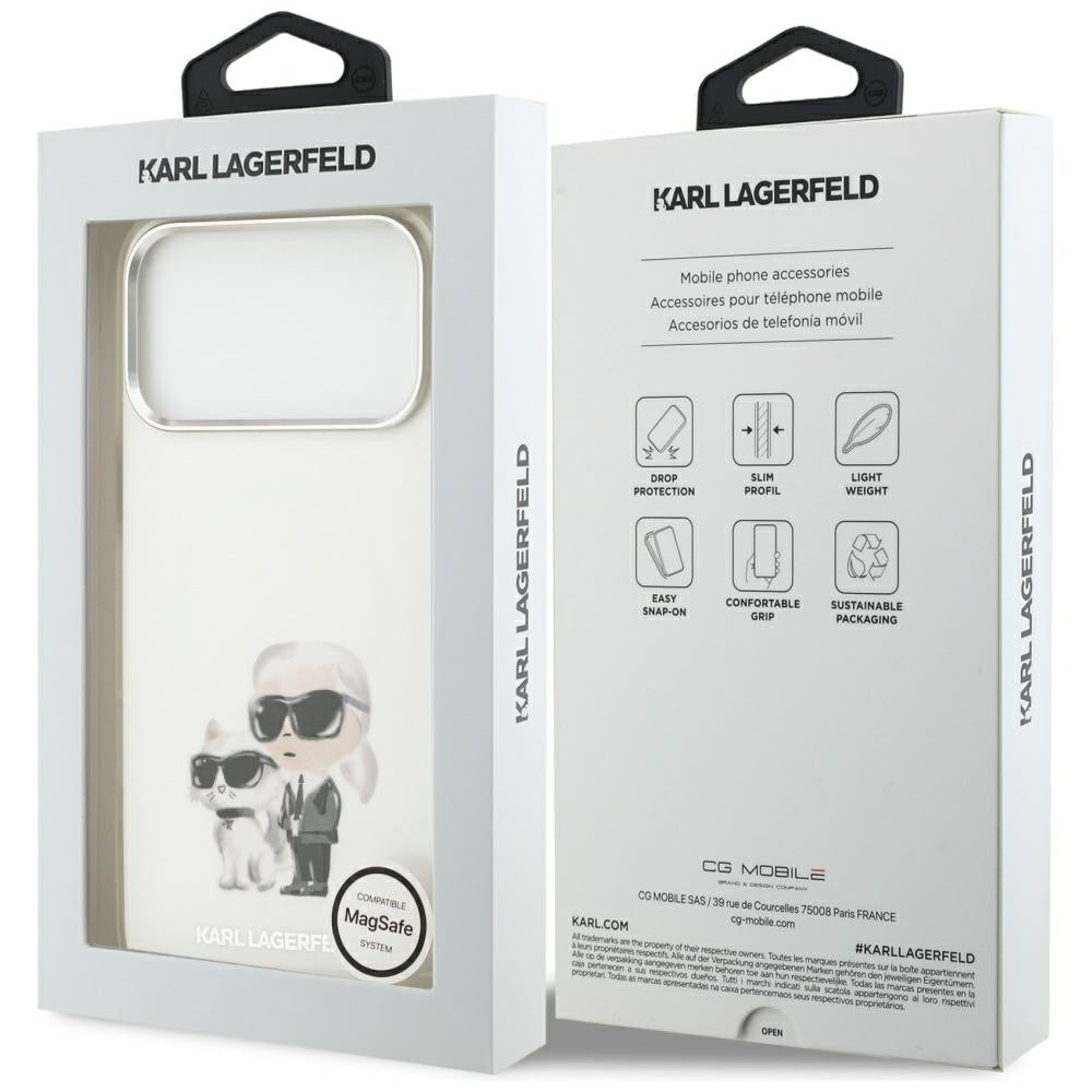MagSafe-kotelo Apple iPhone 17 Pro Maxille, Karl Lagerfeld, IML Aquarelle Logo Karl & Choupette, Valkoinen