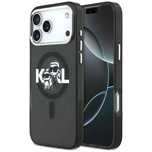 MagSafe-kotelo Apple iPhone 17 Pro Maxille, Karl Lagerfeld, IML Sketch Logo Glitter Karl & Choupette, Musta.