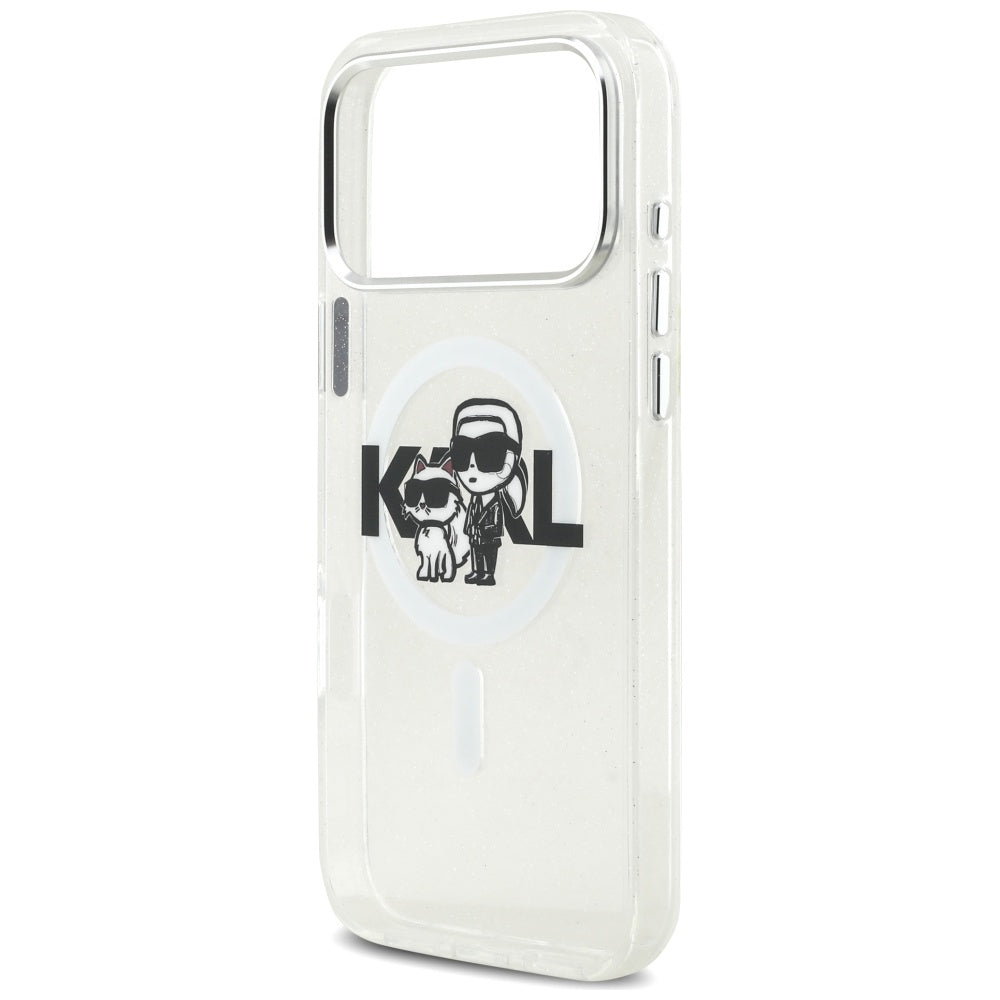 MagSafe-kotelo Apple iPhone 17 Pro Maxille, Karl Lagerfeld, IML Sketch Logo Glitter Karl & Choupette, Läpinäkyvä