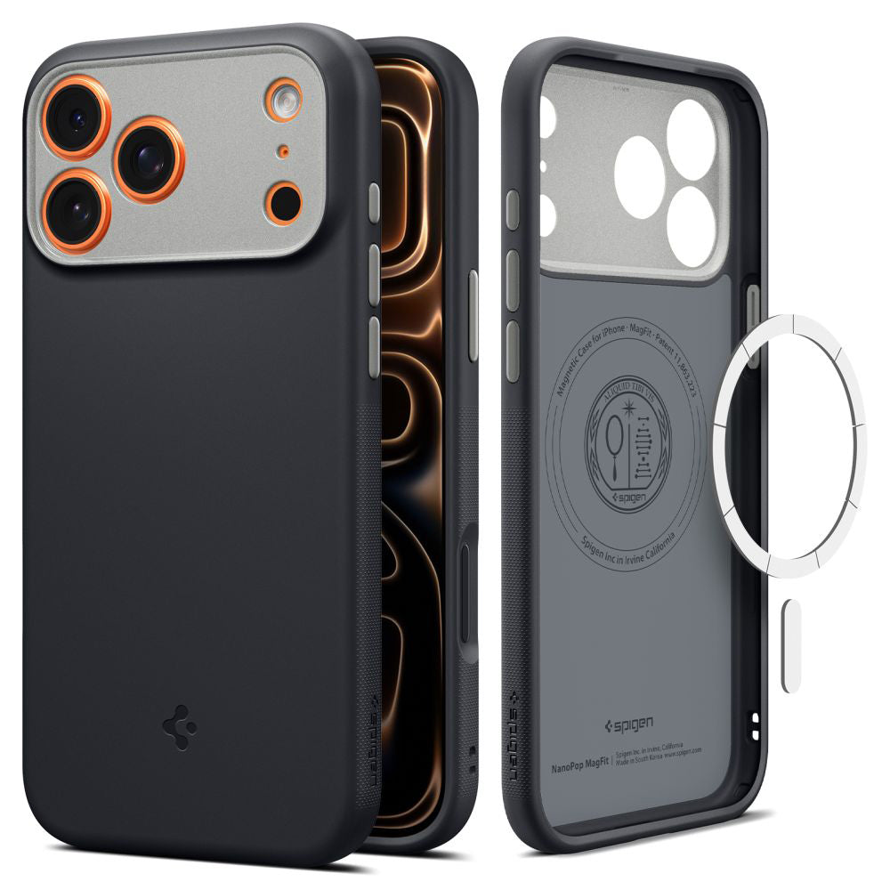 MagSafe-kotelo Apple iPhone 17 Pro Maxille, Spigen, Caseology Nano Pop, Musta