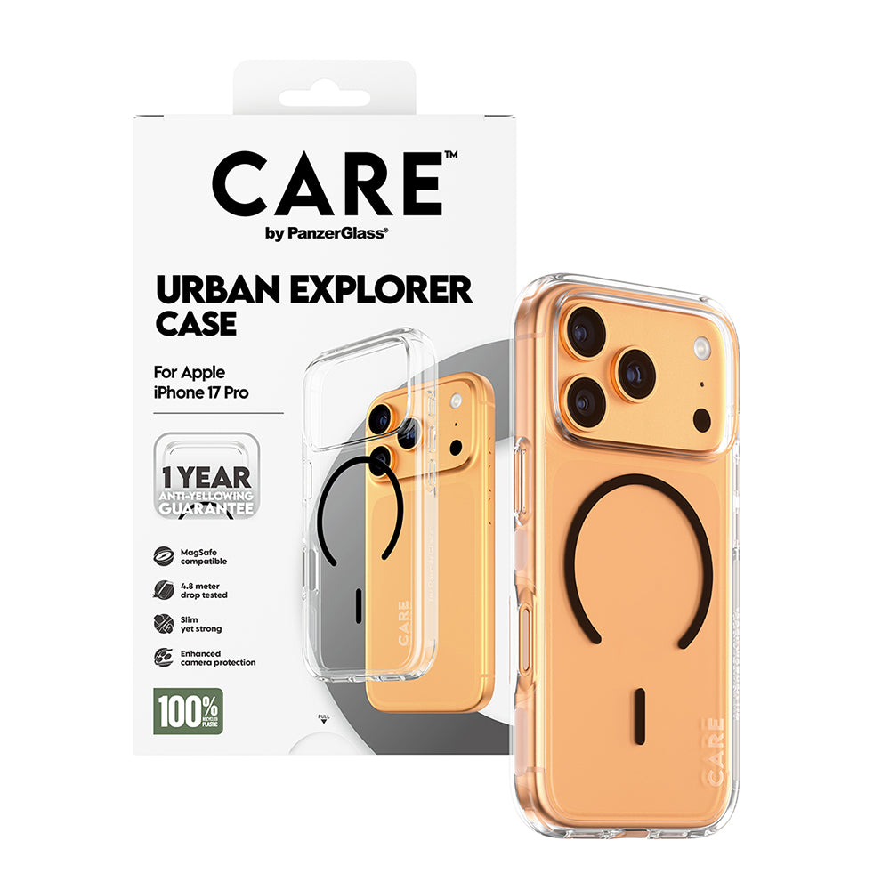 MagSafe-kotelo Apple iPhone 17 Prolle, PanzerGlass, Care Urban Explorer, Musta Läpinäkyvä