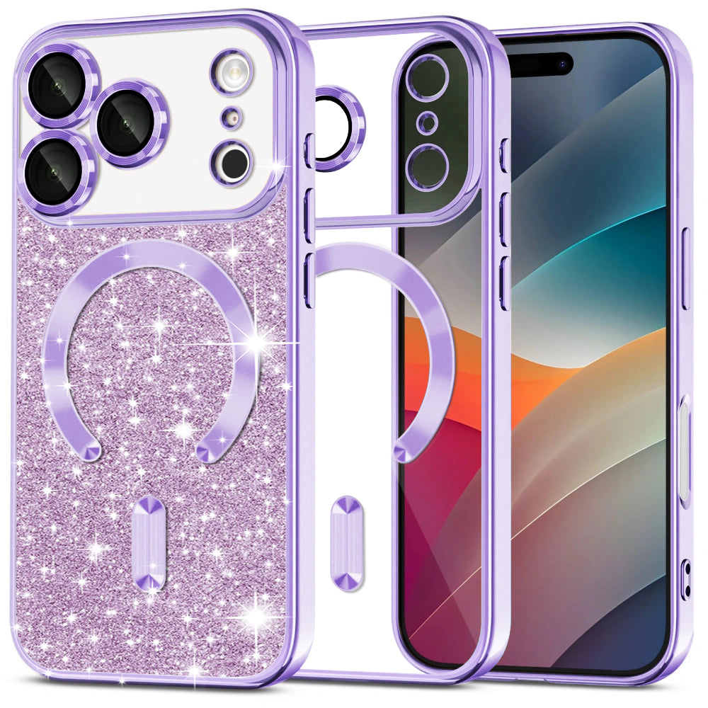 MagSafe-kotelo Apple iPhone 17 Prolle, Techsuit, Luxury Glitter, Vaaleanvioletti
