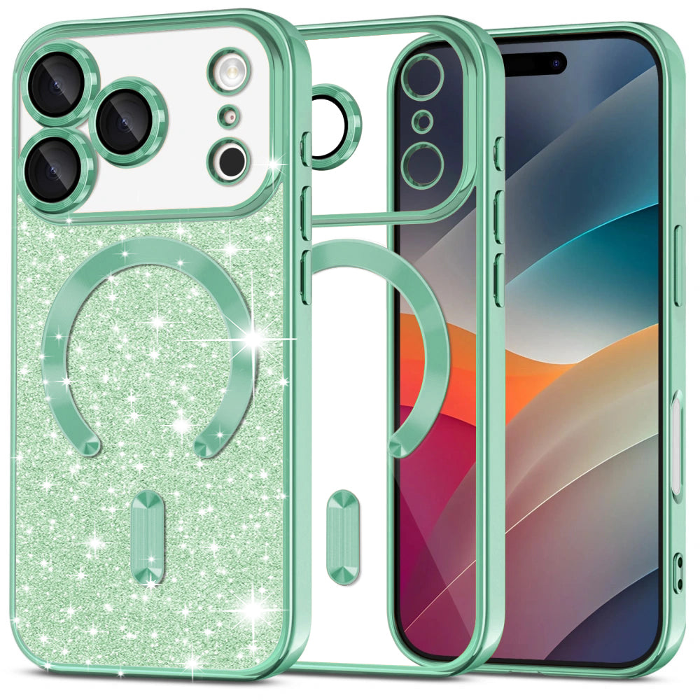 MagSafe-kotelo Apple iPhone 17 Prolle, Techsuit, Luxury Glitter, Vaaleanvihreä